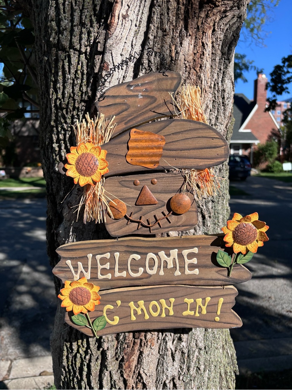 Vintage fall scarecrow wooden sign